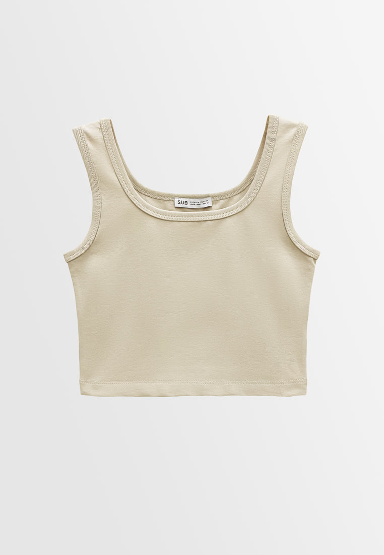 Women Scoop Neck Tank Top - Khaki - M3W843