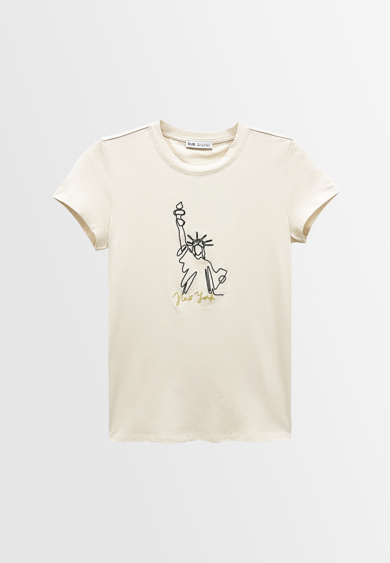 Women Short-Sleeve Graphic Tee - Khaki - M3W779