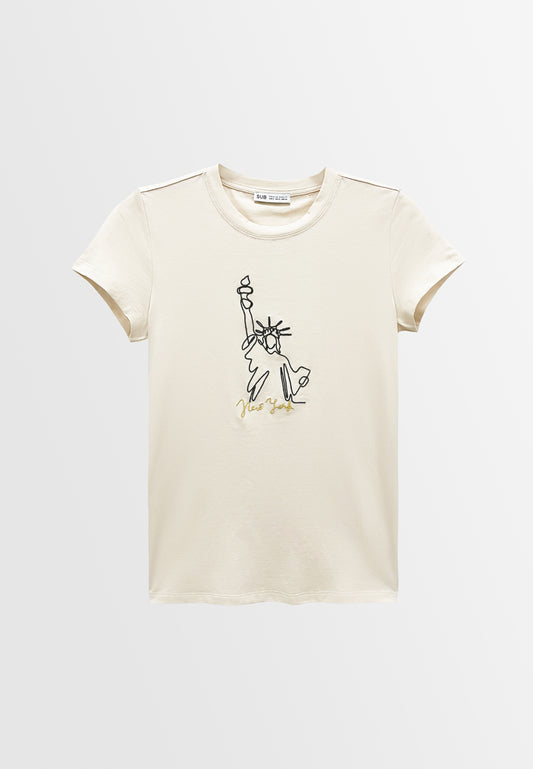 Women Short-Sleeve Graphic Tee - Khaki - M3W779