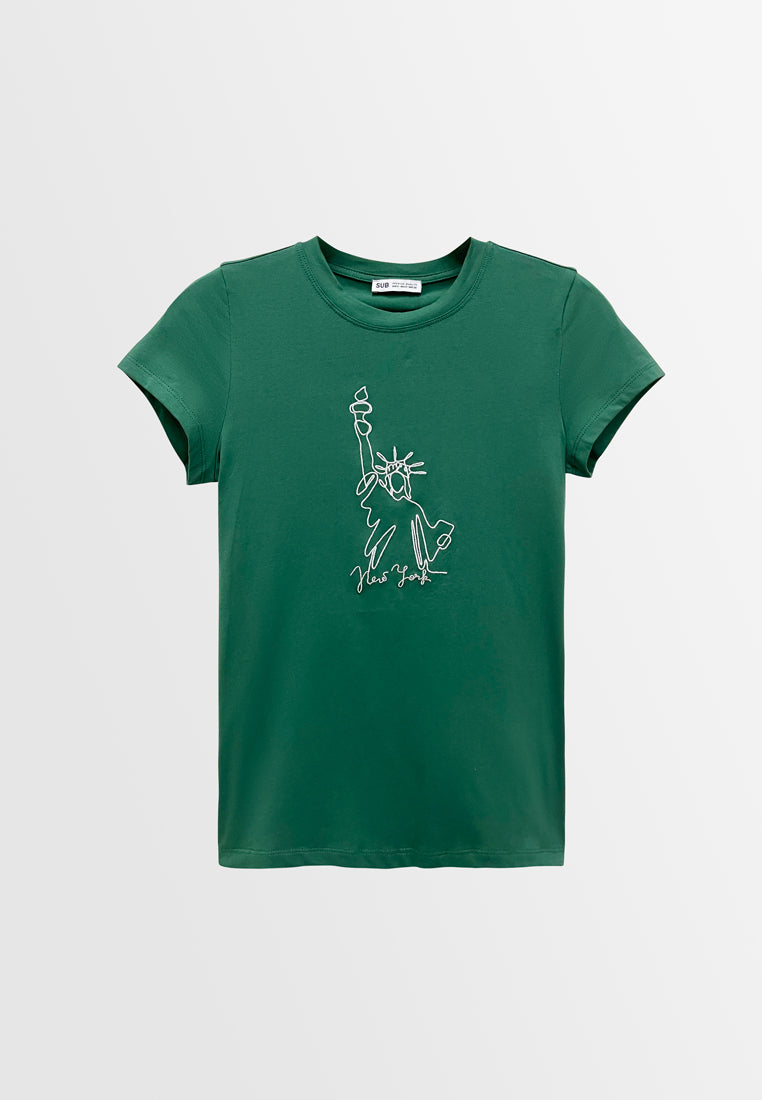 Women Short-Sleeve Graphic Tee - Dark Green - M3W780