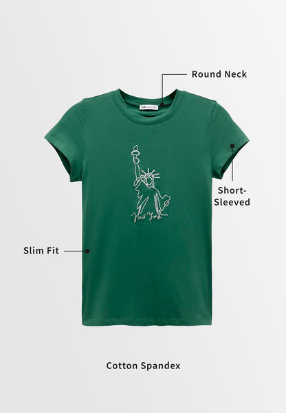 Women Short-Sleeve Graphic Tee - Dark Green - M3W780