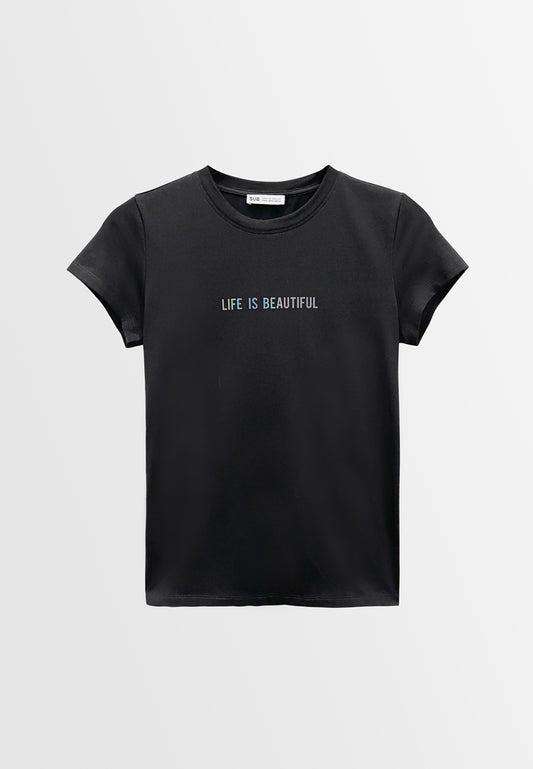 Women Short-Sleeve Graphic Tee - Black - M3W783