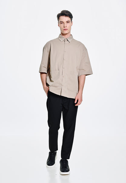 Men Oversized Short-Sleeve Shirt - Khaki - 310036