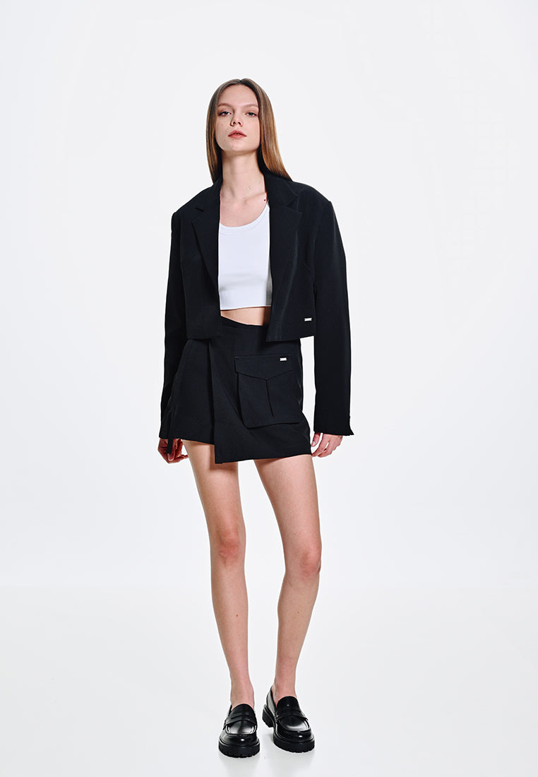 Women Cropped Blazer - Black - 310038