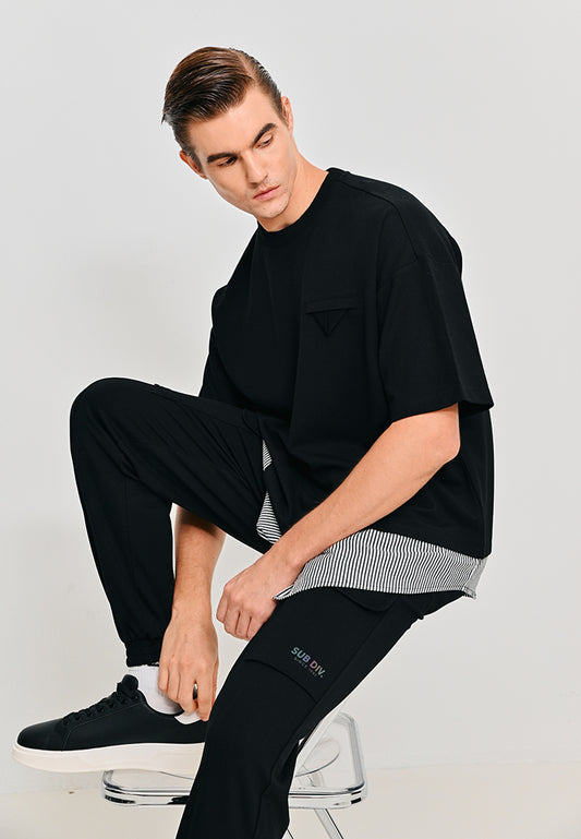 Men Oversized T-Shirt Short Sleeve - Black - 310172