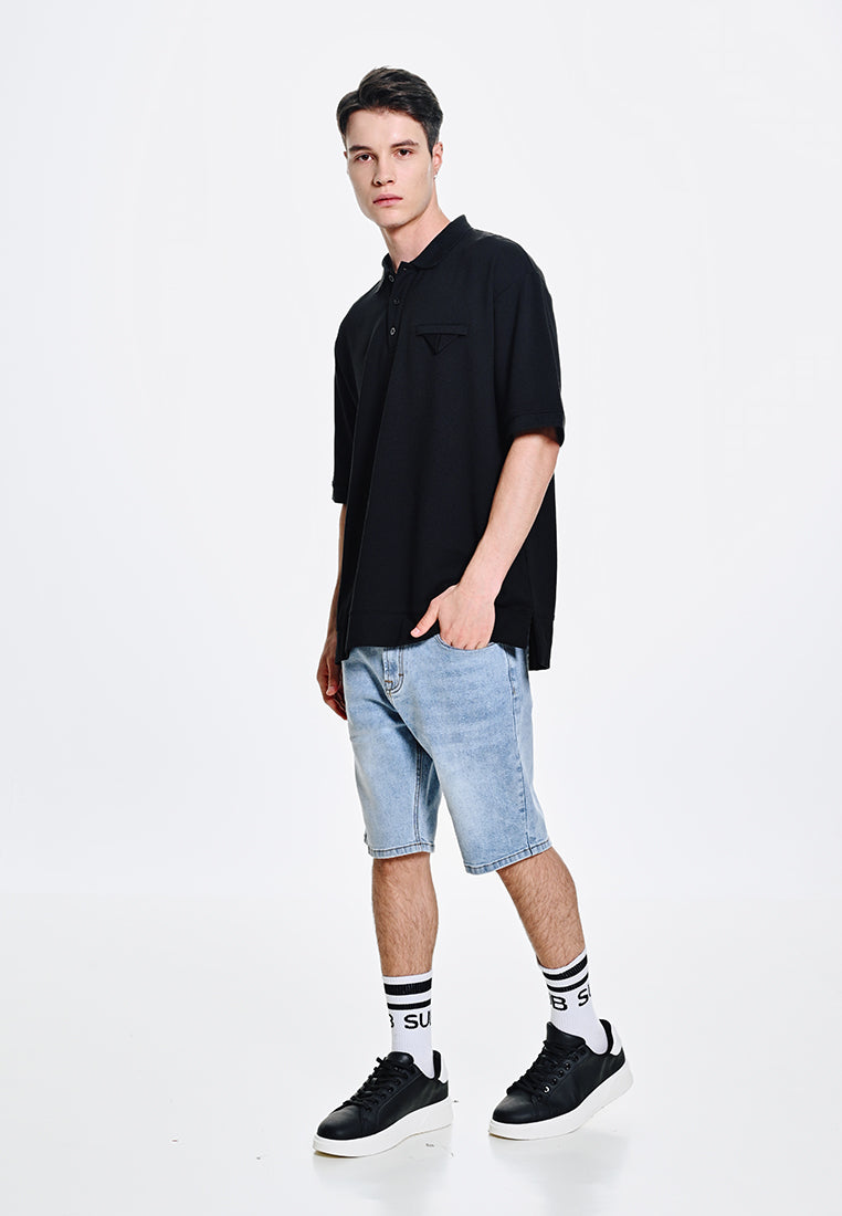 Men Short-Sleeve Oversized Polo Tee - Black - 310223