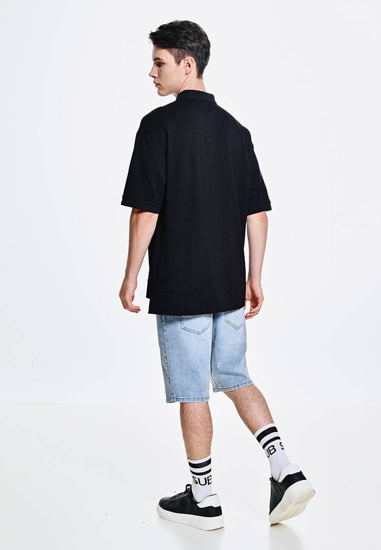 Men Short-Sleeve Oversized Polo Tee - Black - 310223