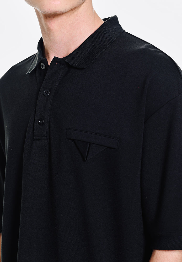 Men Short-Sleeve Oversized Polo Tee - Black - 310223