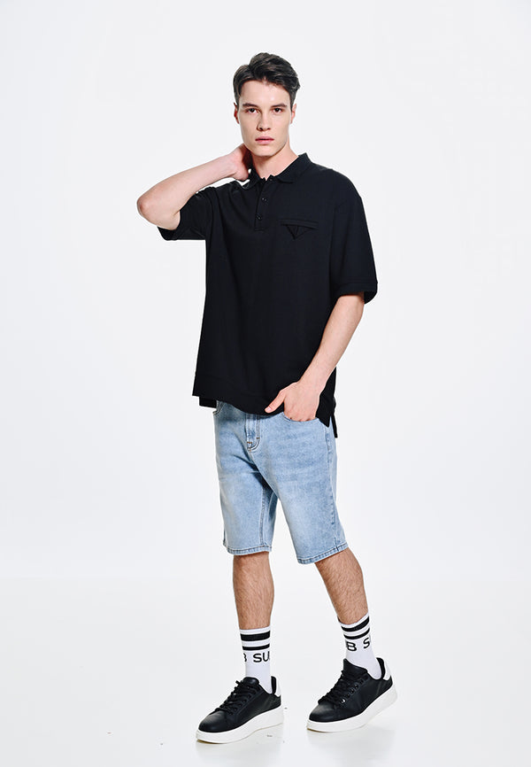 Men Short-Sleeve Oversized Polo Tee - Black - 310223