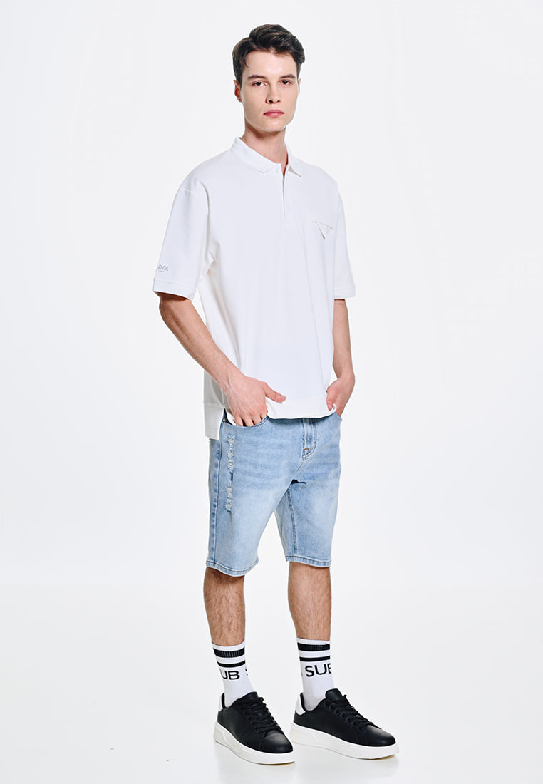 Men Short-Sleeve Oversized Polo Tee - White - 310224