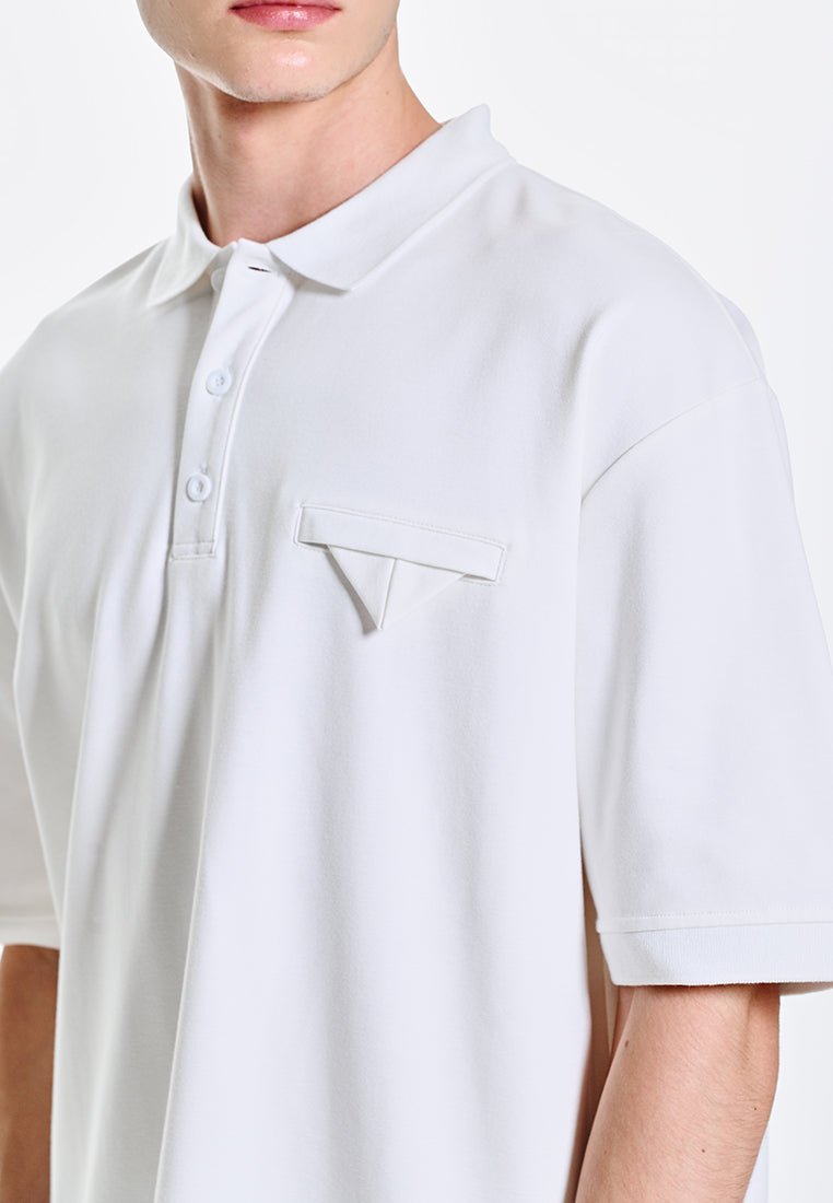 Men Short-Sleeve Oversized Polo Tee - White - 310224