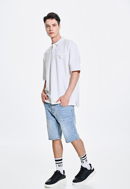 Men Short-Sleeve Oversized Polo Tee - White - 310224