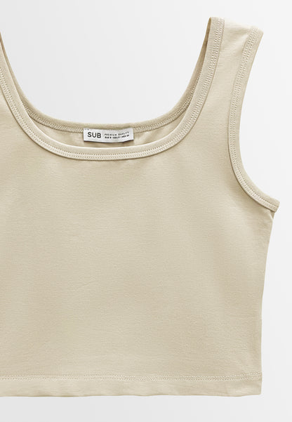 Women Scoop Neck Tank Top - Khaki - M3W843