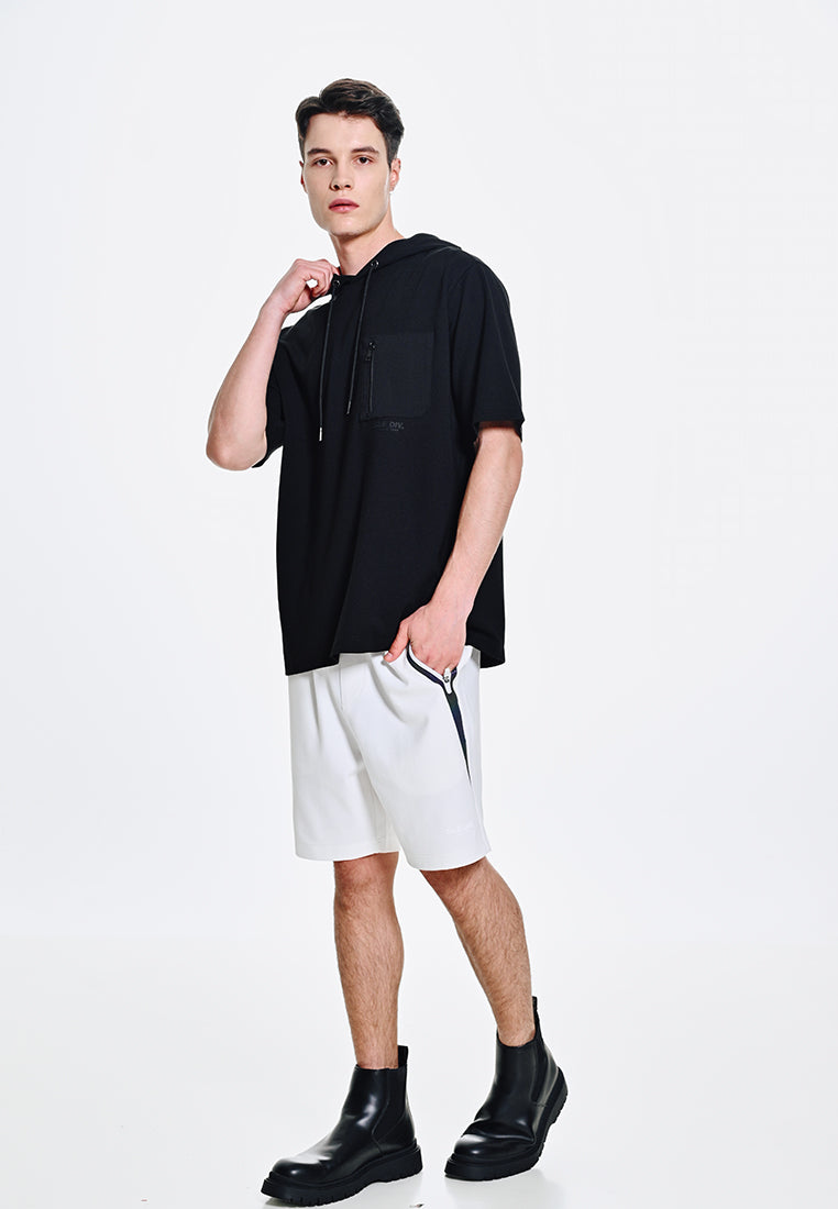 Men Short-Sleeve Sweatshirt Hoodie - Black - 410045