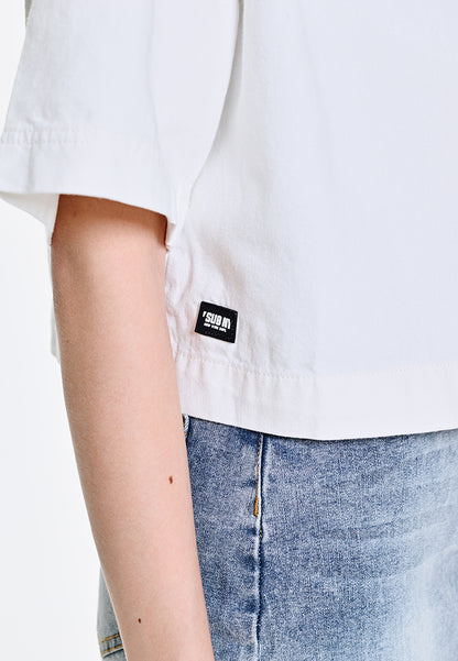 Women Crop Denim Shirt - White - 410055