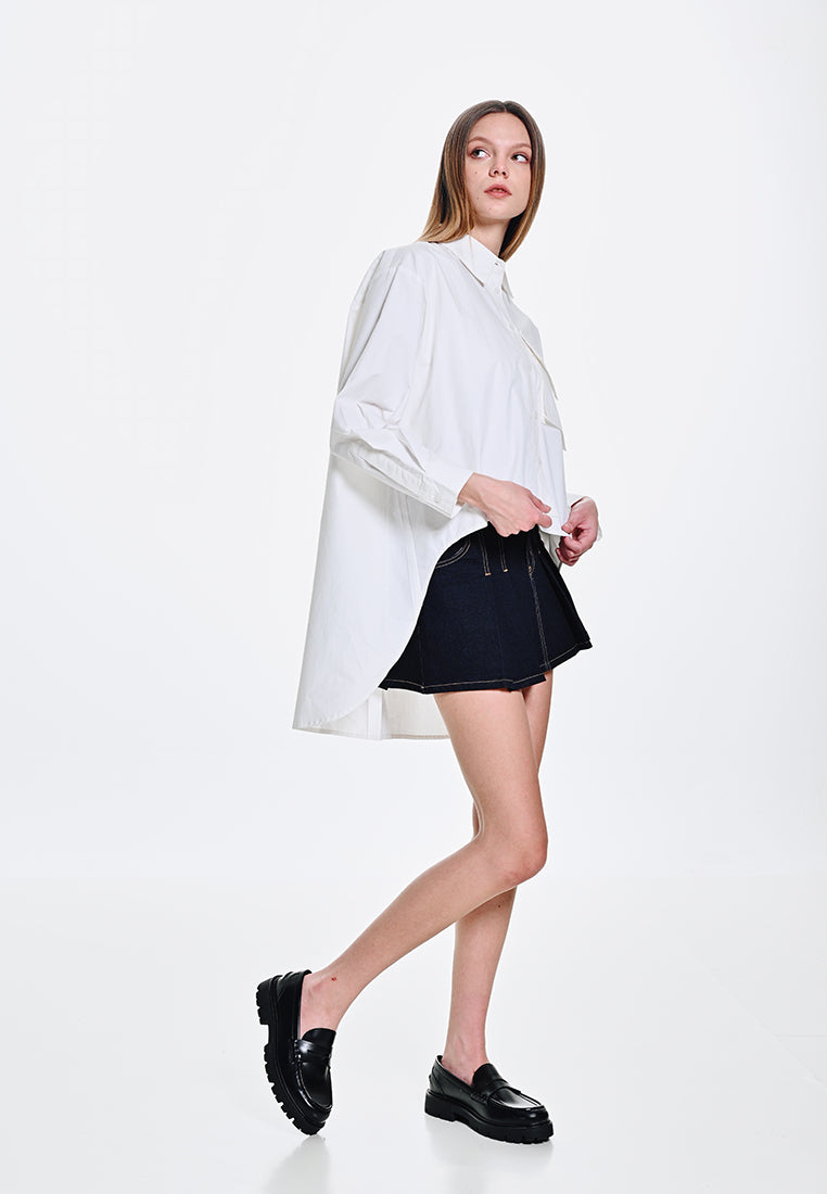 Women Oversized Long-Sleeve Blouse - White - 410081