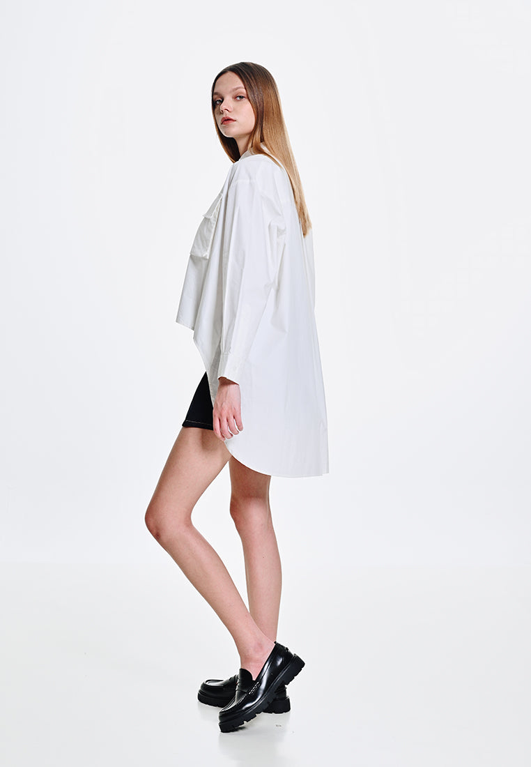 Women Oversized Long-Sleeve Blouse - White - 410081