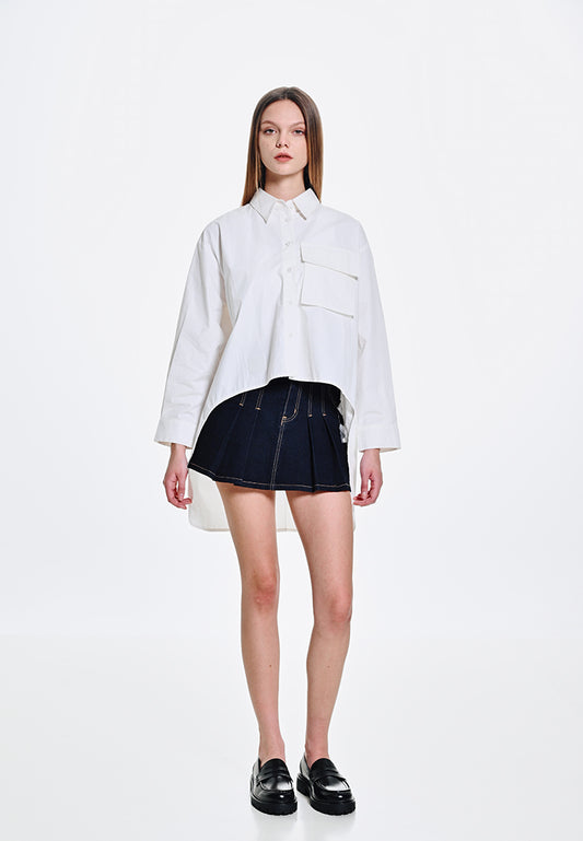 Women Oversized Long-Sleeve Blouse - White - 410081