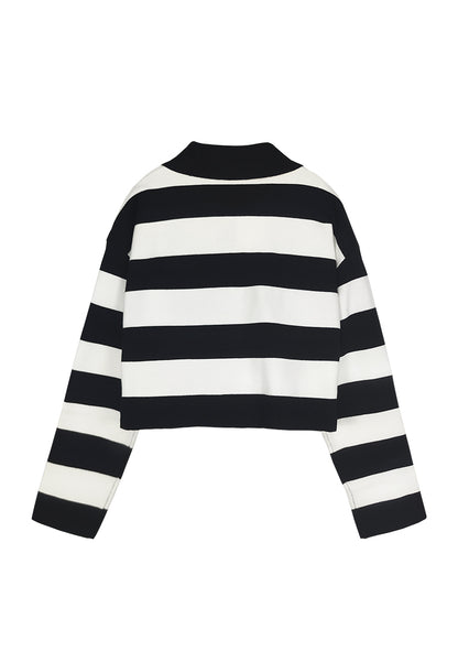 Women Long-Sleeve Striped Knitwear - Black - 310035