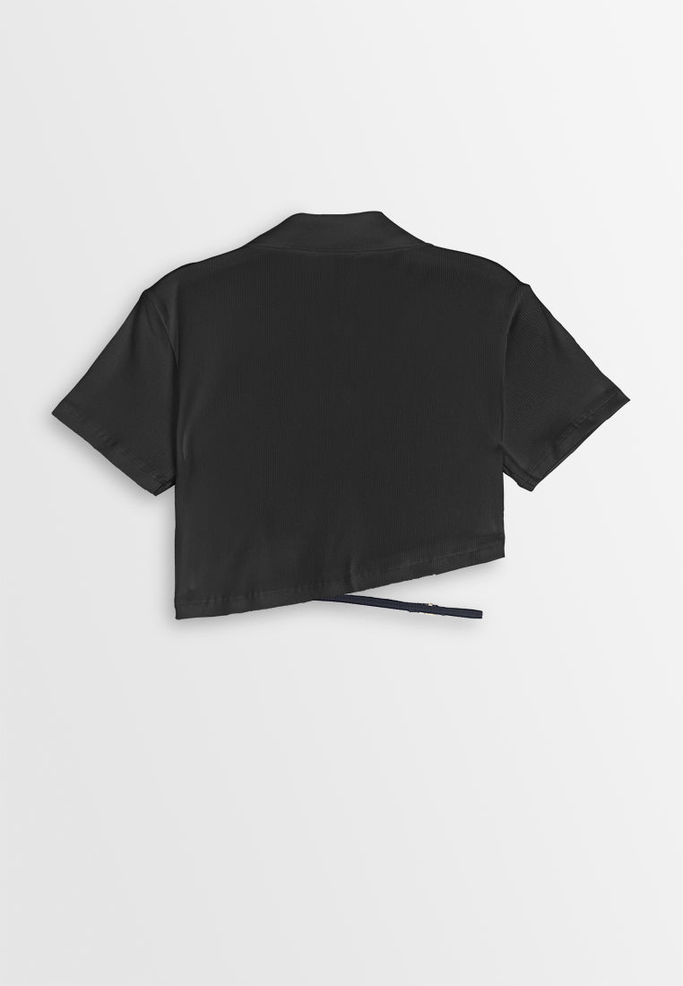 Women Crop Polo Tee - Black- 410272