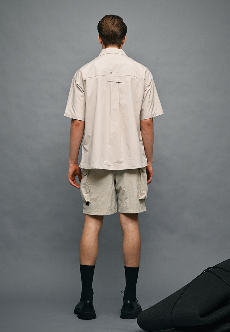 Men Oversized Short-Sleeve Shirt - Light Khaki - 410331