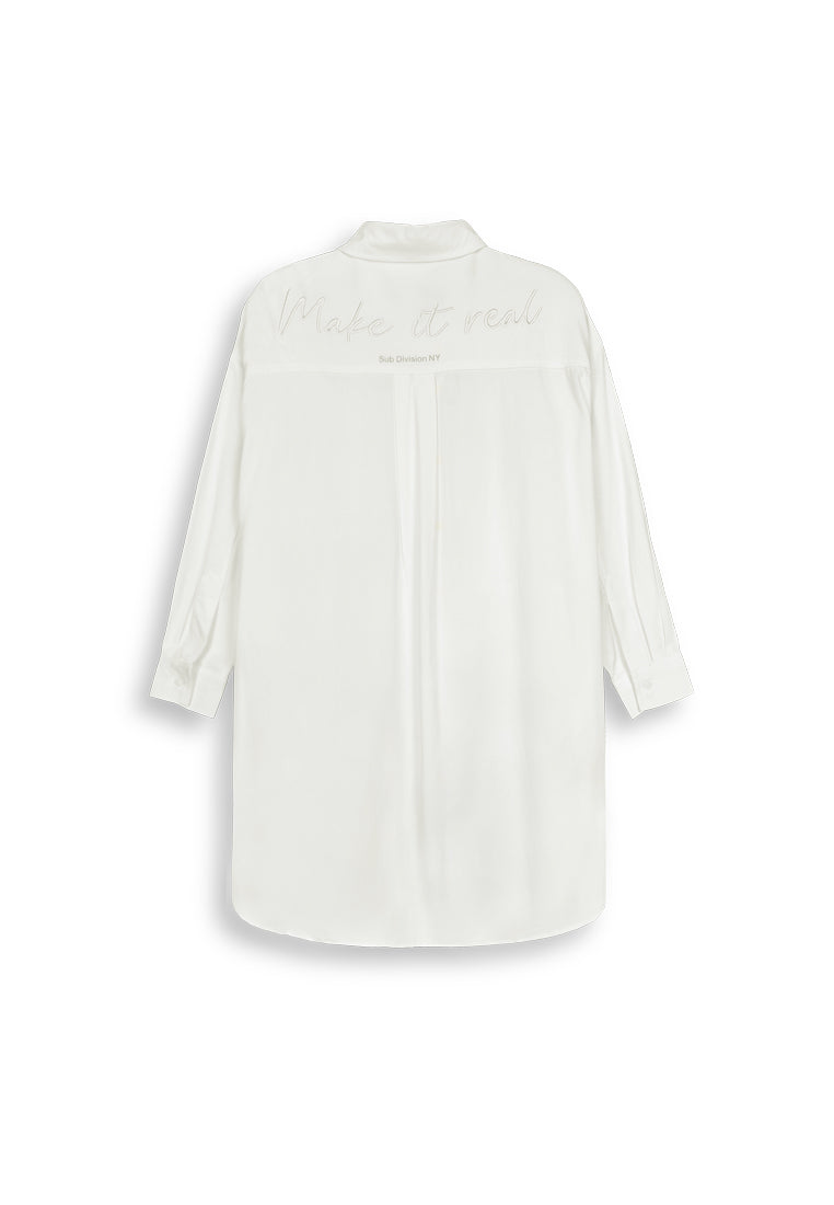 Women Oversized Long-Sleeve Shirt - White - 410201