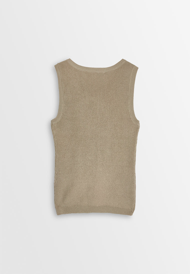 Women Sleeveless Knit Crop - Khaki - 410255