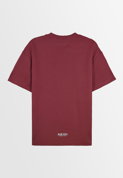 Men Oversized T-Shirt Short Sleeve - Maroon - 310195