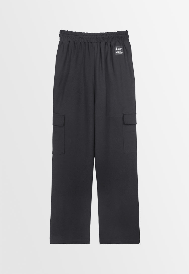 Women Wide Leg Long Jogger - Black - 310205