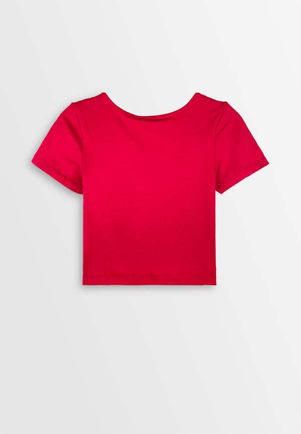 Women Square Neck Crop Top - Red - 410380