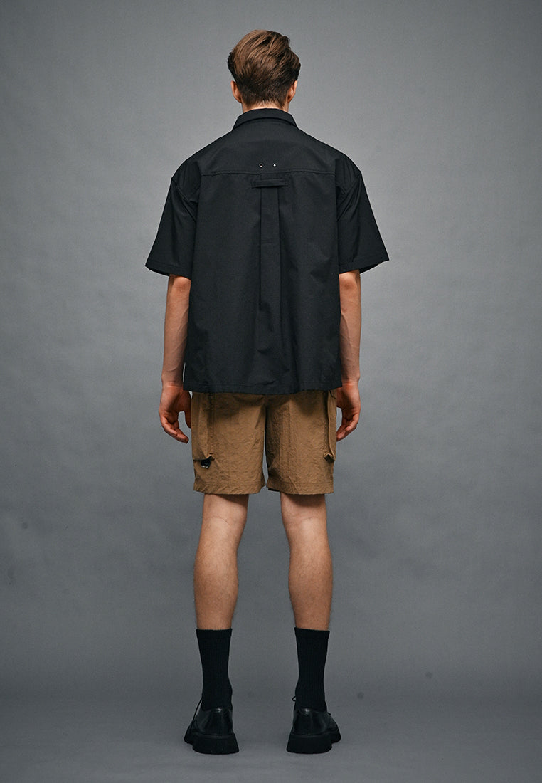 Men Oversized Short-Sleeve Shirt - Black - 410332