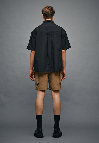 Men Oversized Short-Sleeve Shirt - Black - 410332