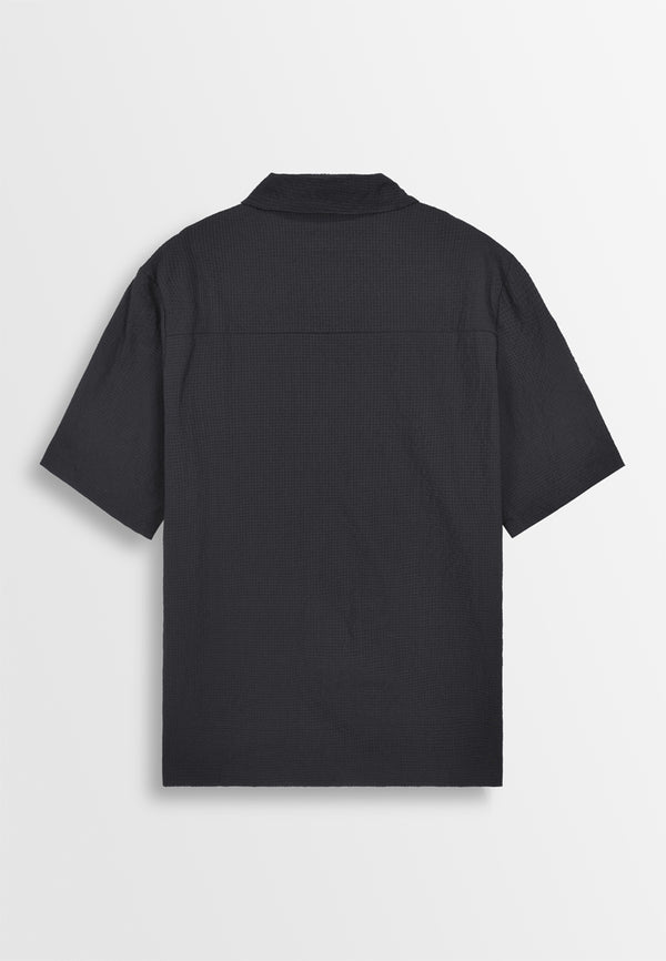 Men Oversized Short-Sleeve Shirt - Black - 310118