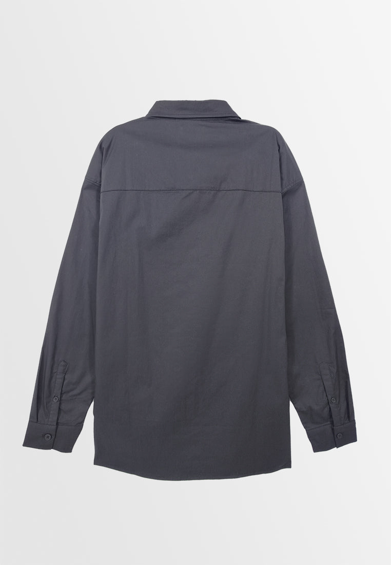 Men Oversized Long-Sleeve Shirt - Black - H2M646