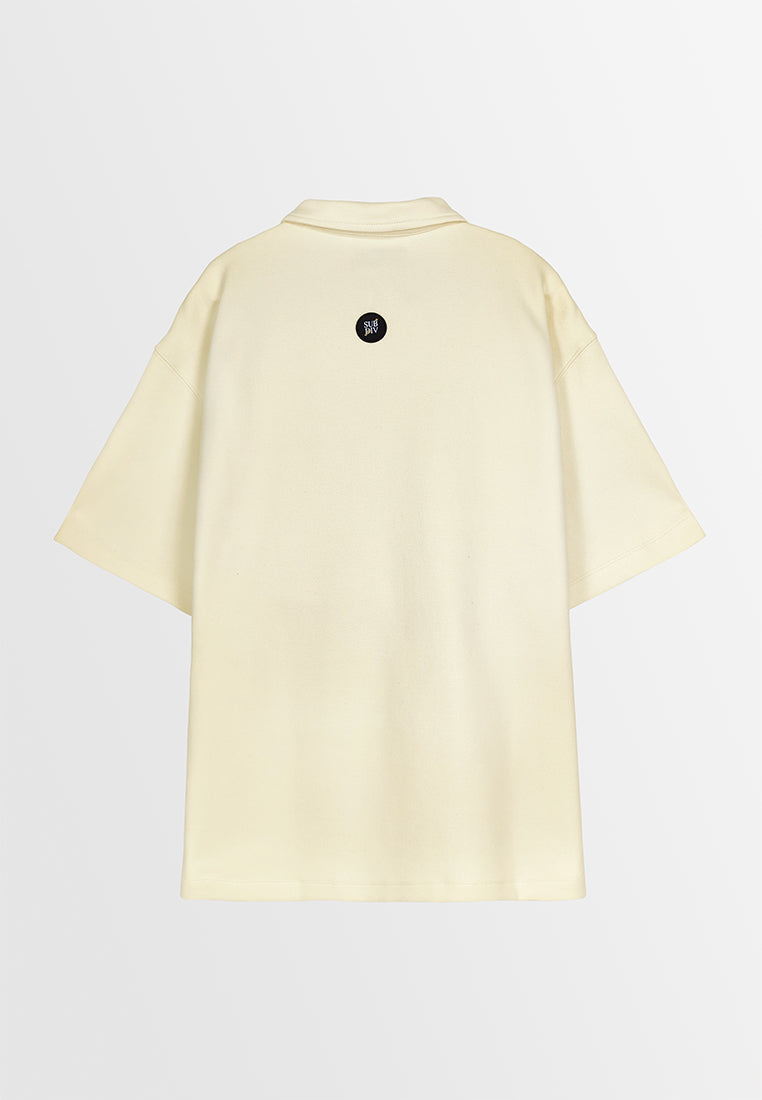 Men Short-Sleeve Oversized Polo Tee - Light Beige - 310114