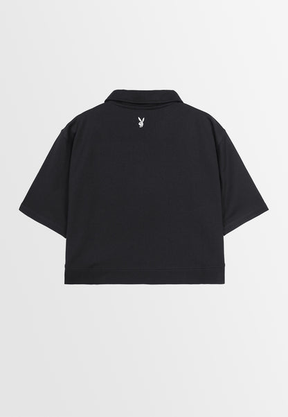 Playboy x SUB Women Cropped Polo Tee - Black - 410104