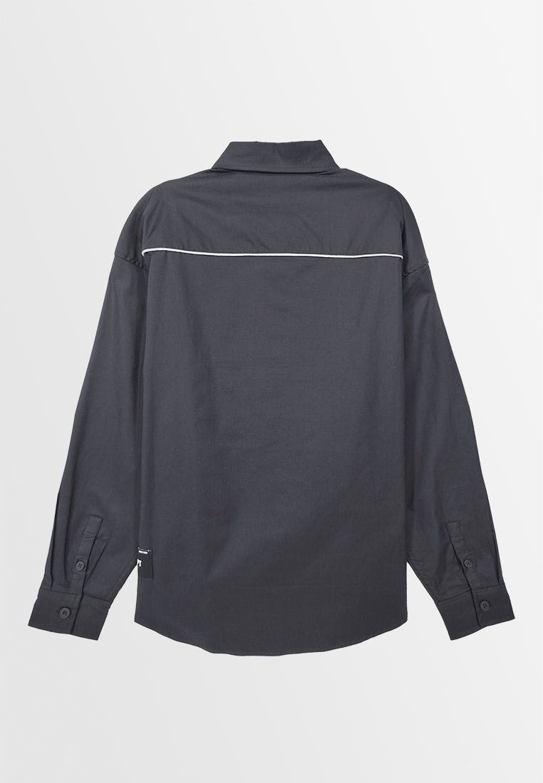 Men Oversized Long-Sleeve Shirt - Black - S3M747