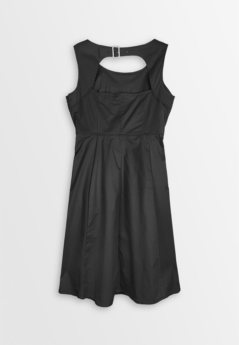 Women Sleeveless Midi Dress - Black - 410368