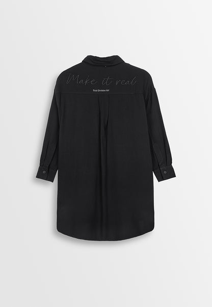 Women Oversized Long-Sleeve Shirt - Black - 410200