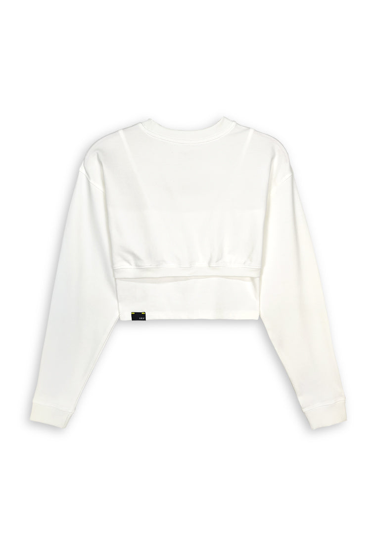 Women Long-Sleeve Sweatshirt Crop Top - White - 410286