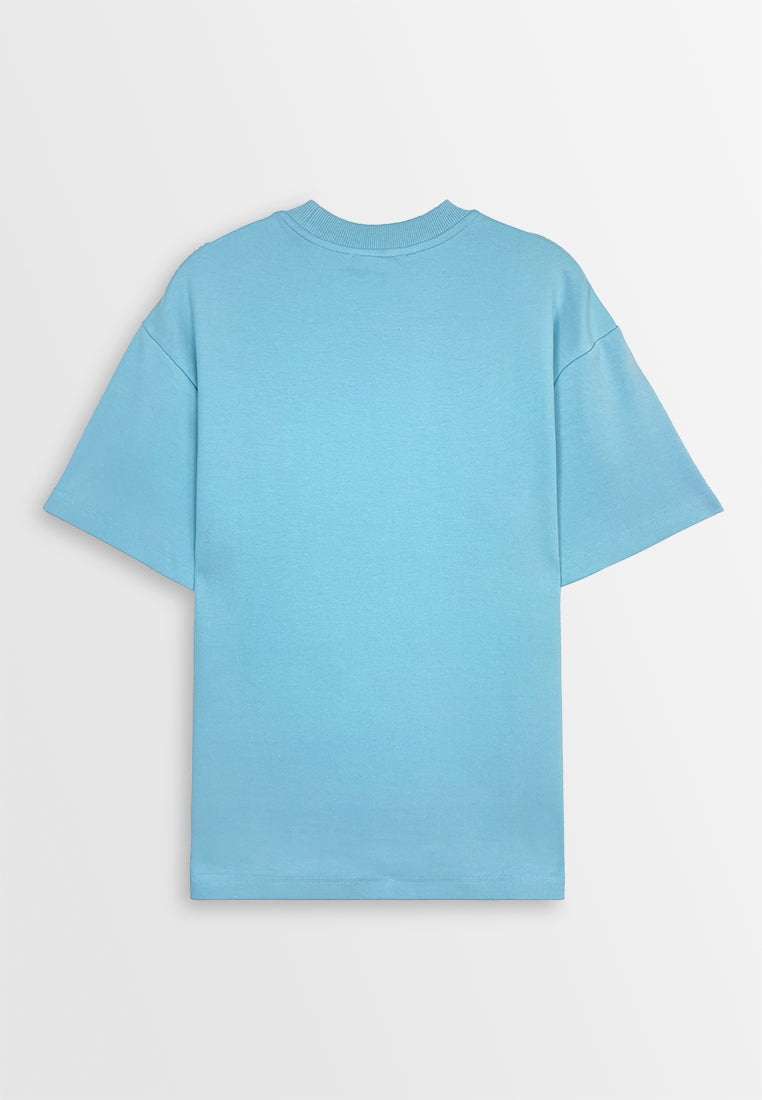 Men Oversized T-Shirt Short Sleeve - Blue - 410360