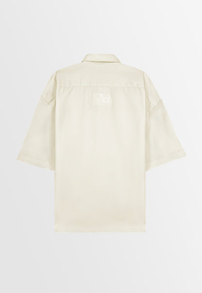 Men Oversized Short-Sleeve Shirt - Light Beige - 410087