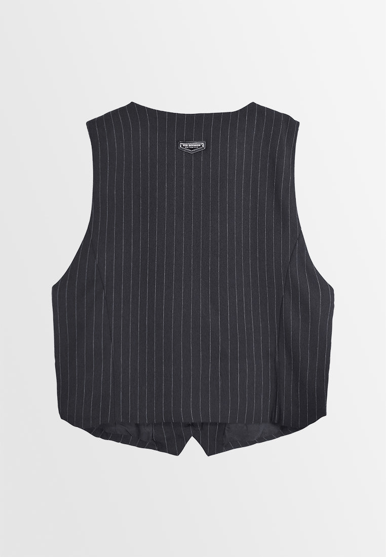 Women Pinstriped Waistcoat - Dark Grey - M3W814