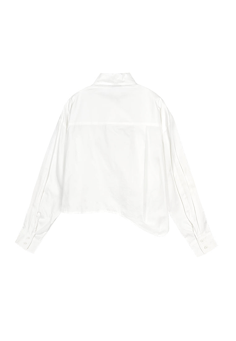 Women Poplin Long-Sleeve Cropped Shirt - White - 310124