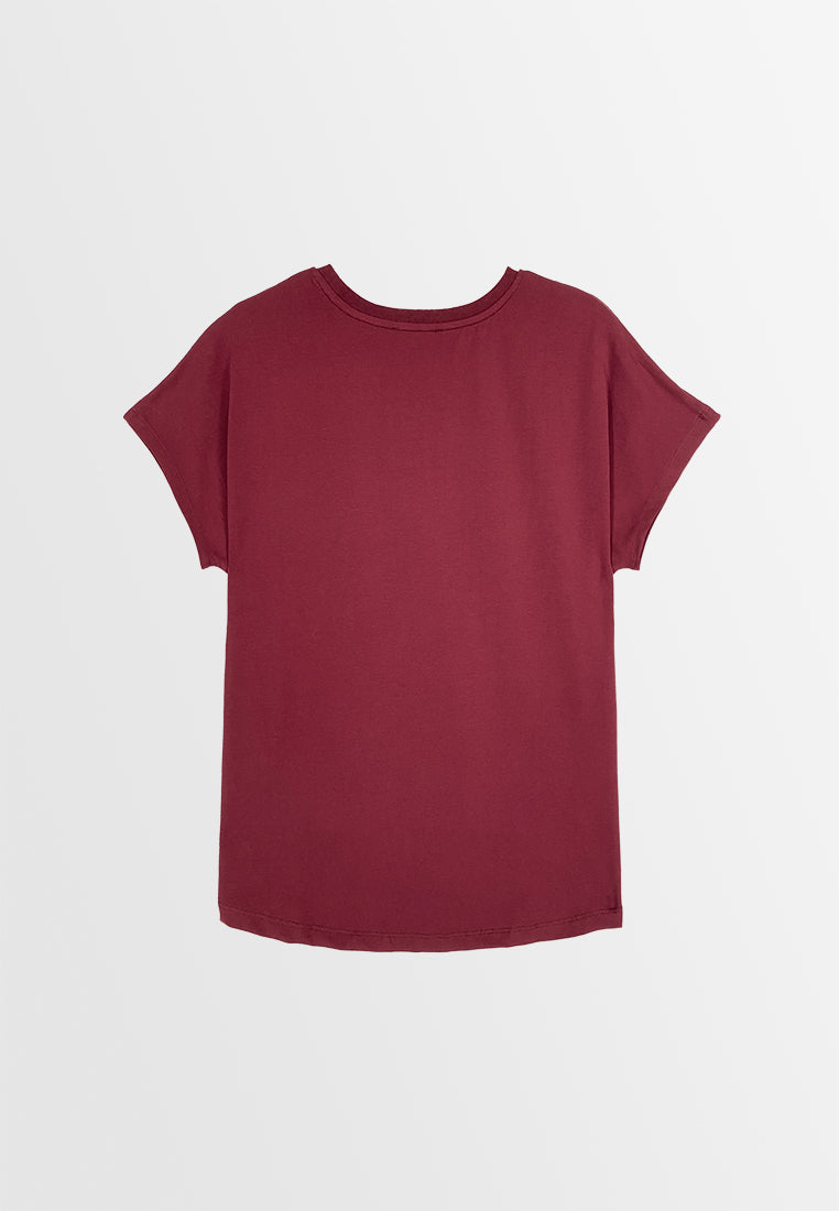 Women Short-Sleeve Basic Tee - Maroon - 310220