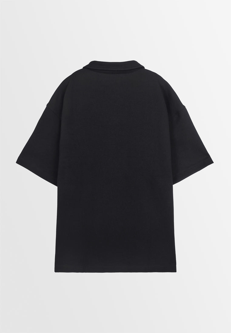 Men Short-Sleeve Oversized Polo Tee - Black - 310115