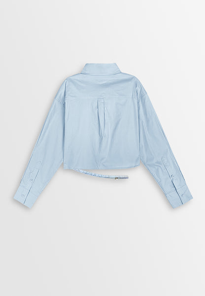 Women Long-Sleeve Crop Shirt - Light Blue - 410274