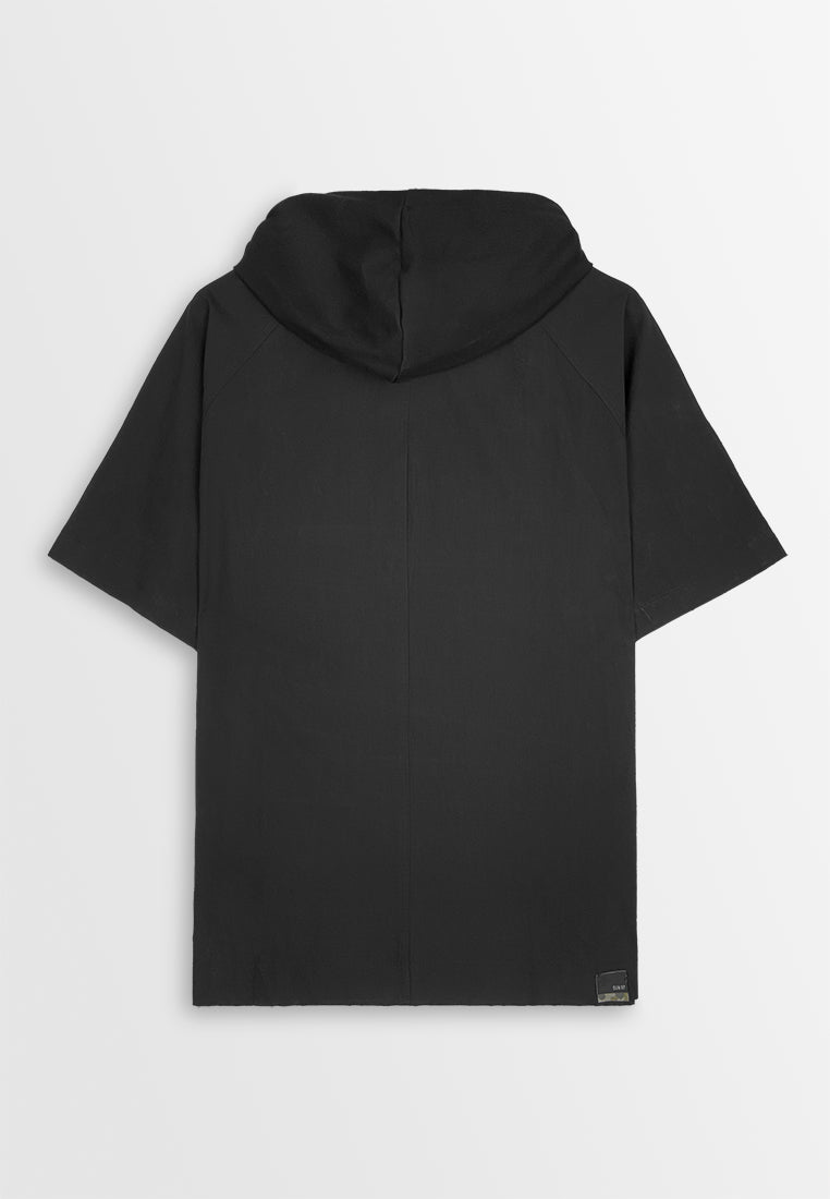 Men Short-Sleeve Oversized Sweatshirt Hoodie - Black - 410330