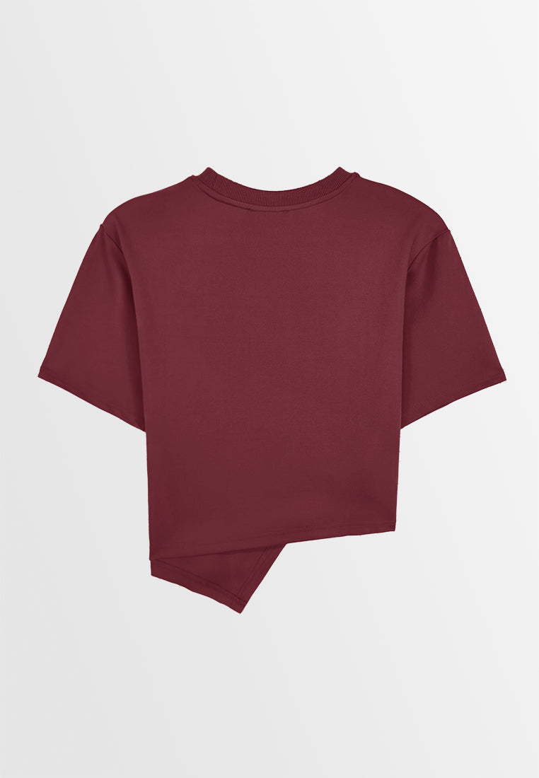 Women Short-Sleeve Fashion Tee - Maroon - 410042