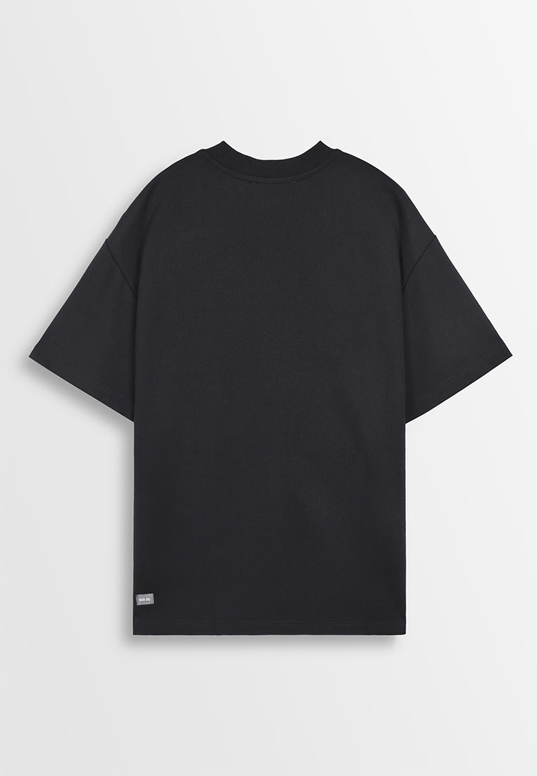 Men Oversized T-Shirt Short Sleeve - Black - 410194